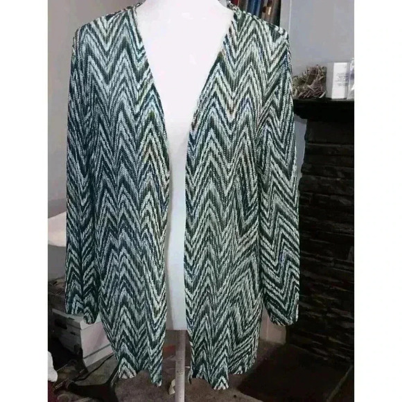 Alfred Dunner Sweaters - Alfred Dunner XL Woman Knit Cardigan Open Front Greens And Blues 3/4 Sleeve‎
